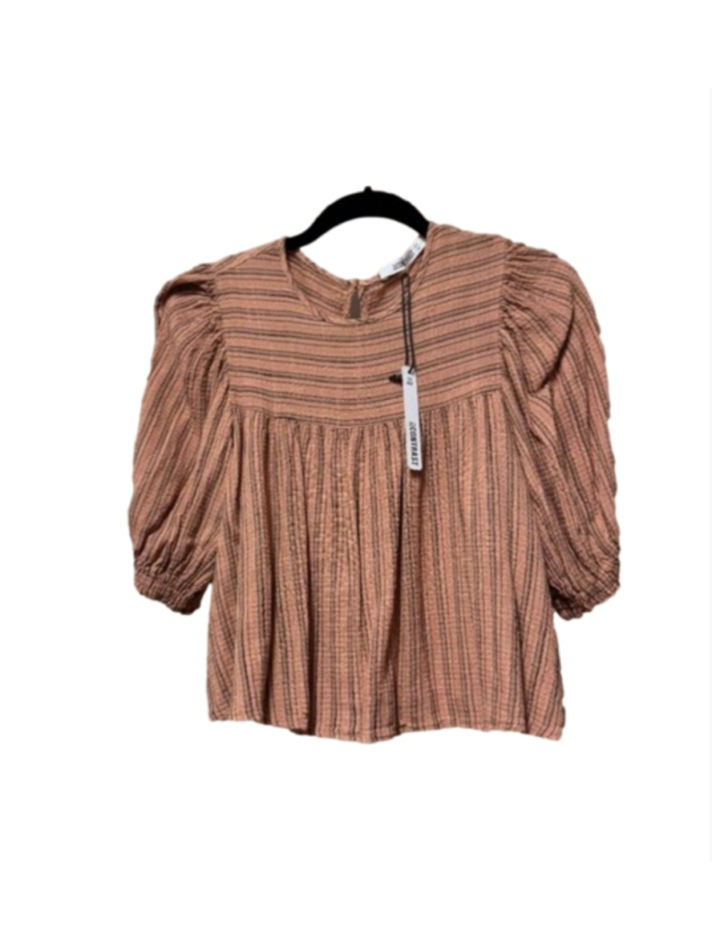 Self Contrast Julia Babydoll striped 3/4 Puff Sleeve Top Nwt